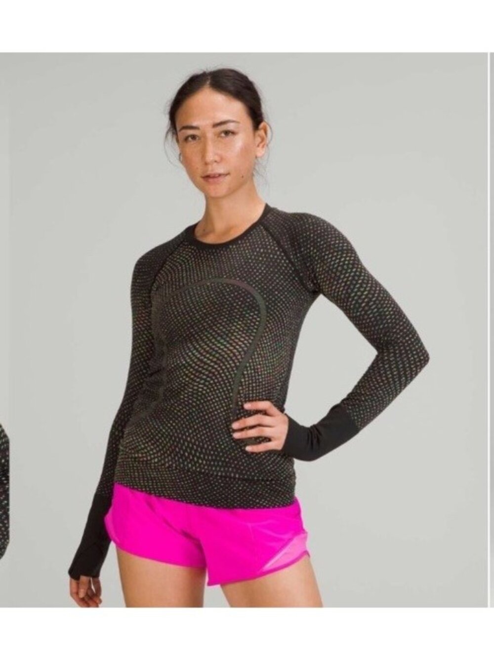 RARE LULULEMON Women’s Swiftly Tech LS 2.0 Grid Warp Black Neon Multi Size 8